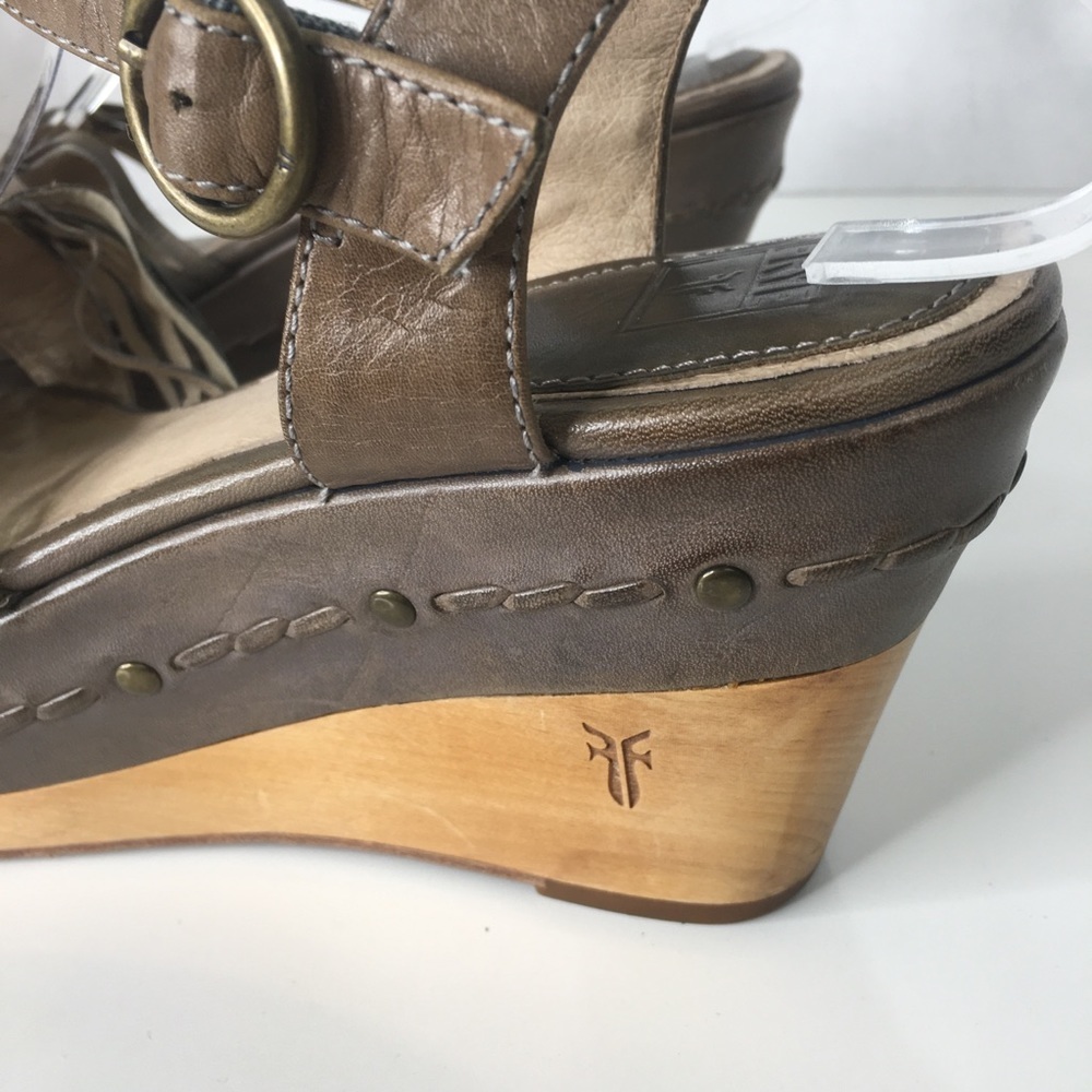 Frye Carlie Huarache Ankle Wedge Leather Sandals - Picture 4 of 11